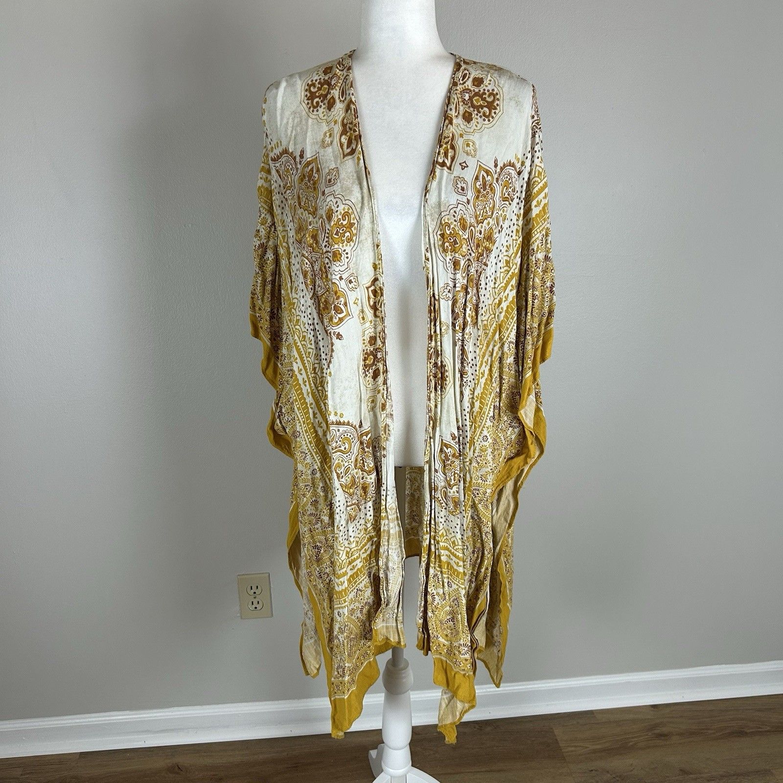 Duster Kimono Floral Paisley Patchwork Yellow Size Xl Cover Up Topper Bandana